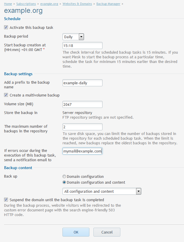 Schedule domain example Schedule domain example