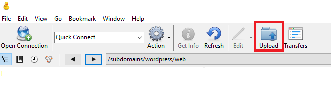 Click Upload in Cyberduck